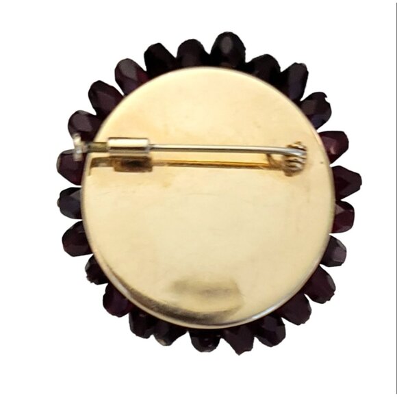 Garnet Glass Bead Wired Trombone Clasp Vintage Brooch, K235 - Picture 5 of 8